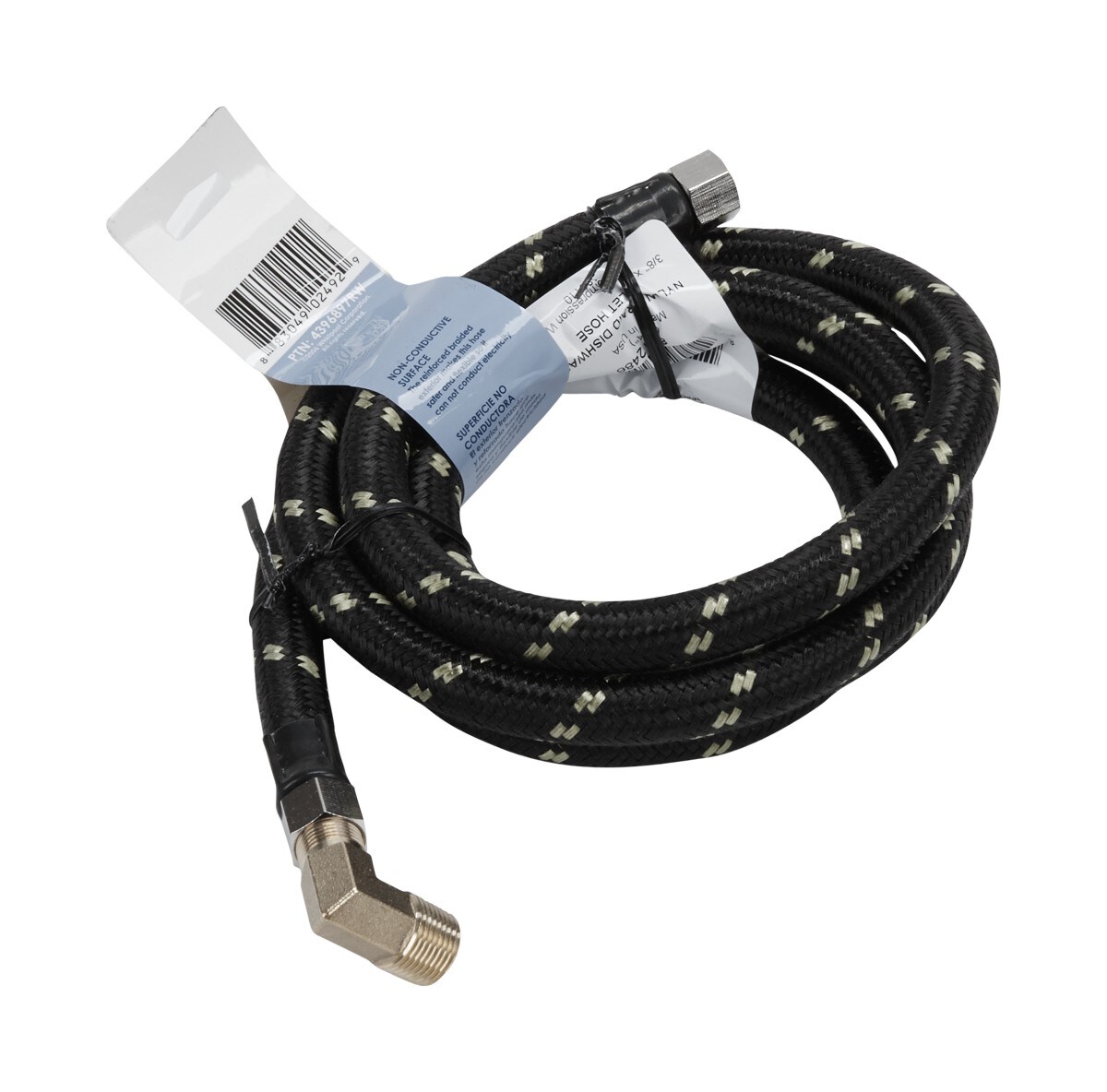 6' Dishwasher Water Supply Hose Kit 3/8" Brass Fitting, 3/8' NPT Male x 3/8" Male Compression & 90 degree Elbow - Black