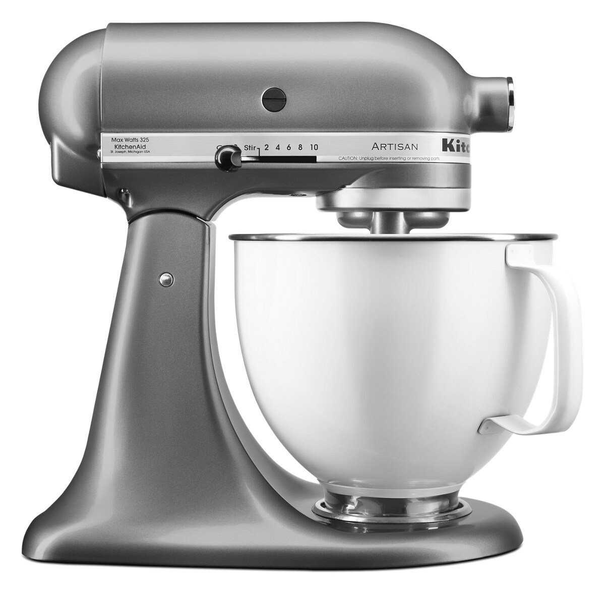 Artisan® Series Tilt-Head Stand Mixer with 5 Quart White Colorfast Finish Stainless Steel Bowl - Contour Silver