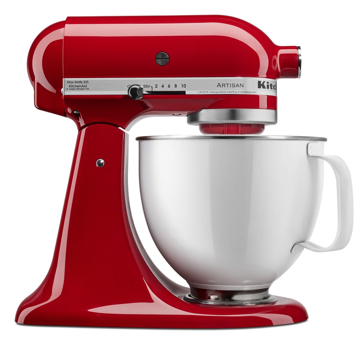 Artisan® Series Tilt-Head Stand Mixer with 5 Quart White Colorfast Finish Stainless Steel Bowl - Empire Red
