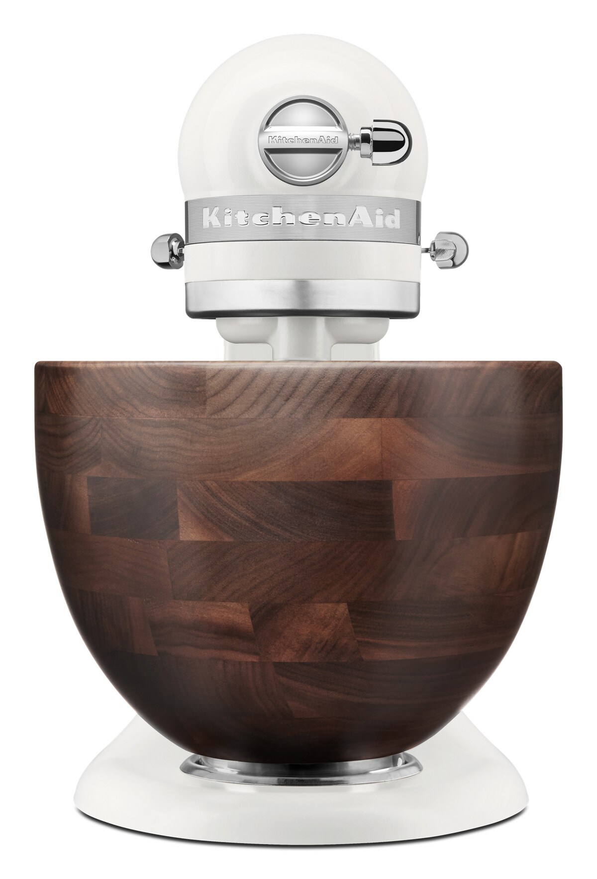 Artisan® Series 5 Quart Tilt-Head Stand Mixer with Walnut Wood Bowl - Porcelain White - Image 4